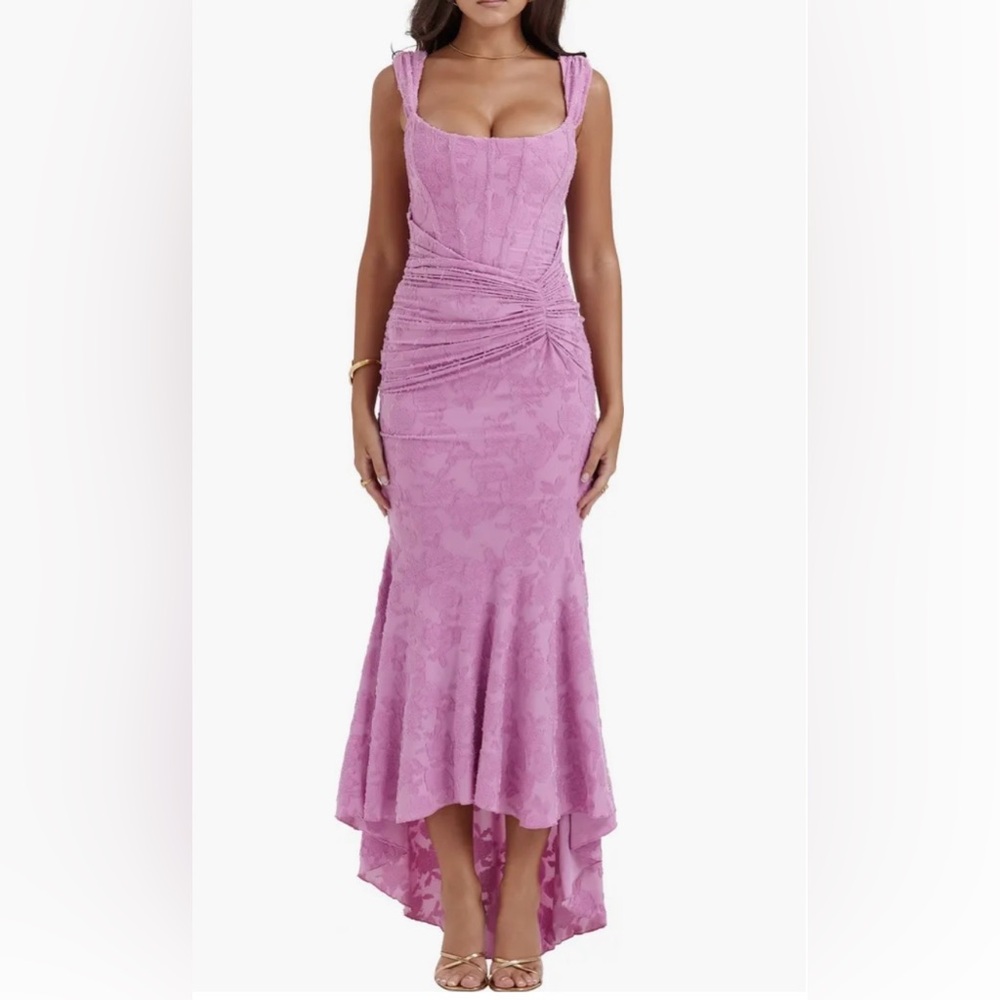 House of CB Cesca floral ruched high-low corset dress